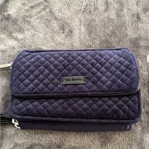 Vera Bradley quilted swede navy blue Wristlet no call outs gently used